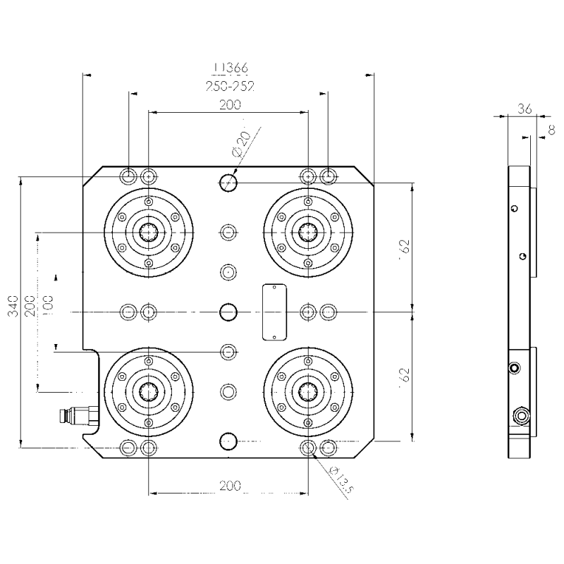 Багатозатискна станція, гідравлічна, 4-місна, тип K10.2, крок 200 мм