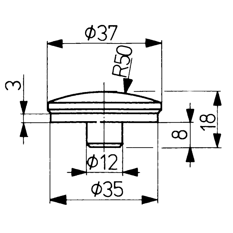 Ball attachment 37mm for alignment and support elements