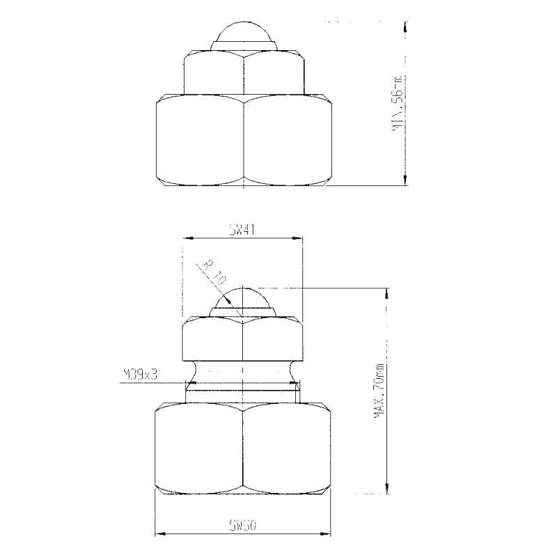 Threaded pedestal with rotatable ball 56-70mm (load capacity 30kN)