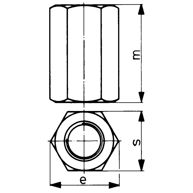 Extension nut 3xD tall, DIN6334, M6, 10mm