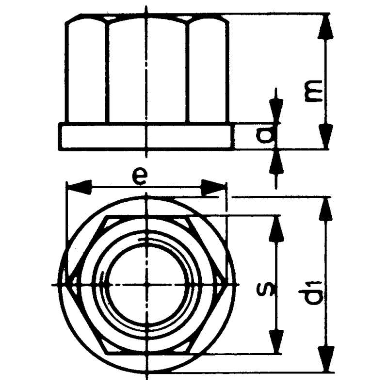 Шестигранна гайка 1.5xD заввишки, DIN6331 з буртиком, M6, 10 мм