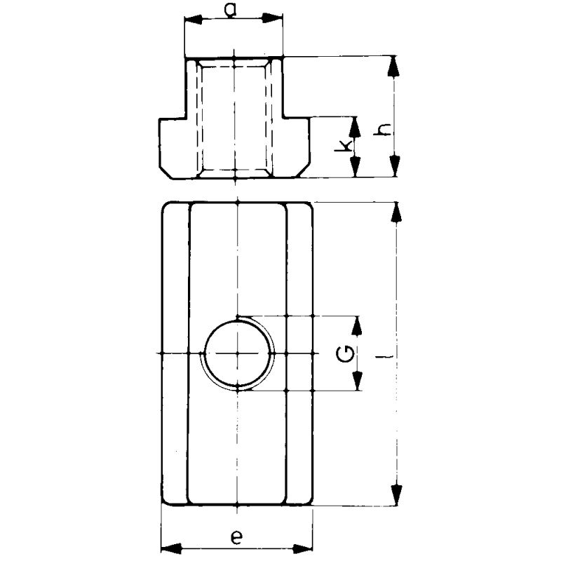 Nut for T-slots, long 6mm x M5
