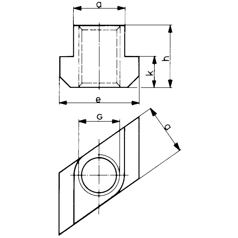 Гайка для Т-подібних пазів, ромб 12 мм x M10
