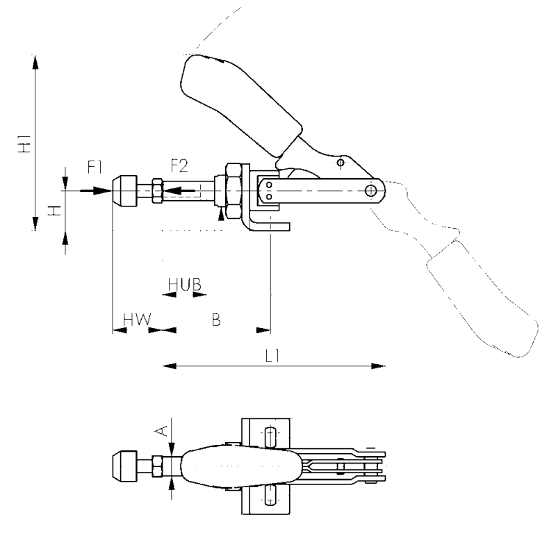 Push rod clamp, model 0 with small angled base
