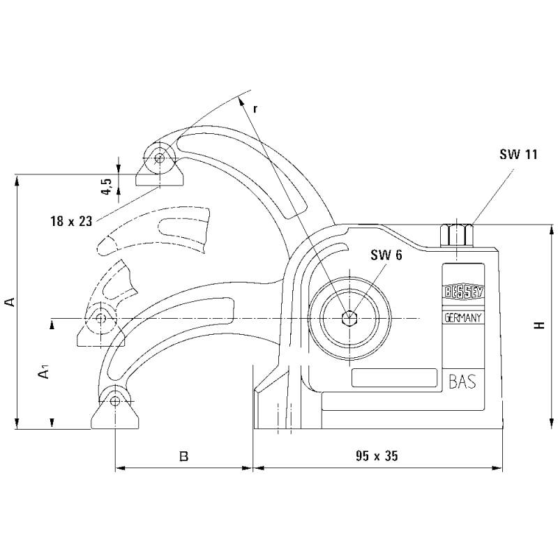 Power clamps 0-97mm, tapered lever arm