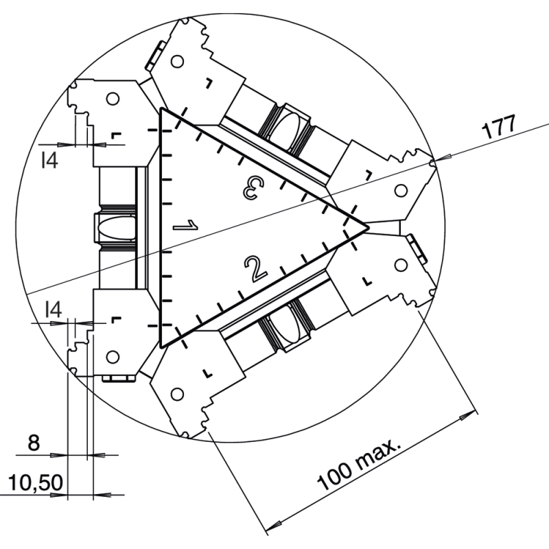 3-стороння затискна вежа BB 125 мм