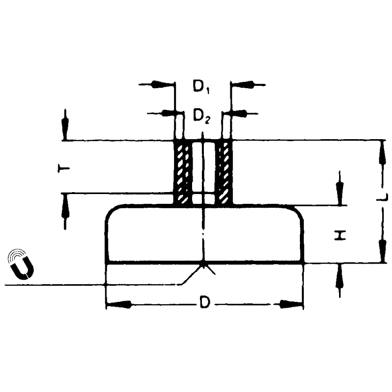 Pan-head pot magnet with internally threaded pin, 10mm M3