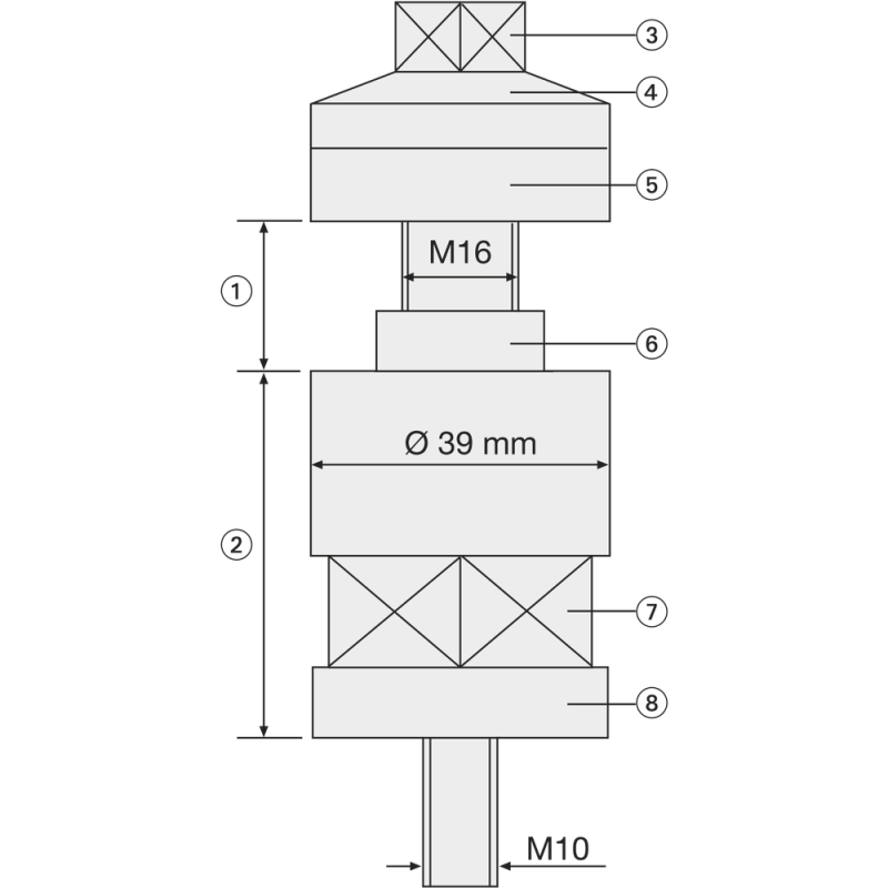 Clamping bolt 50mm with fixed thread M10, clamping range 8-40mm