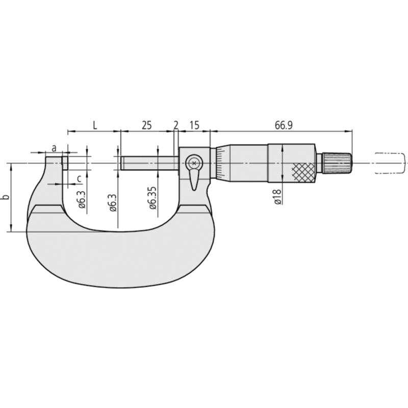 Outside micrometer 0-25mm (0.01mm) sturdy, with ratchet