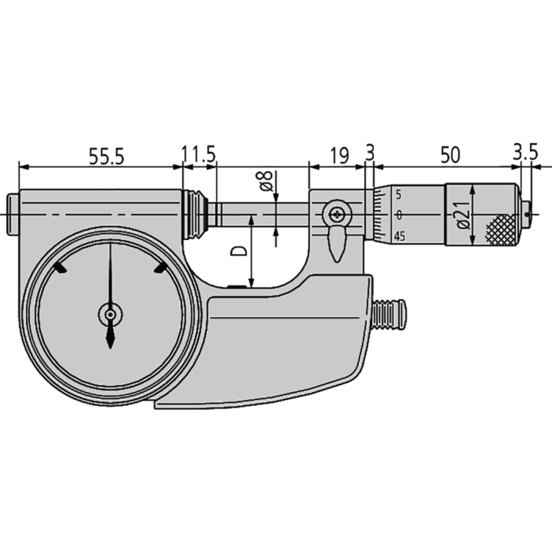 Precision dial comp. microm. 0-25mm D13 (0.001mm) IP54 ret. motion lever right