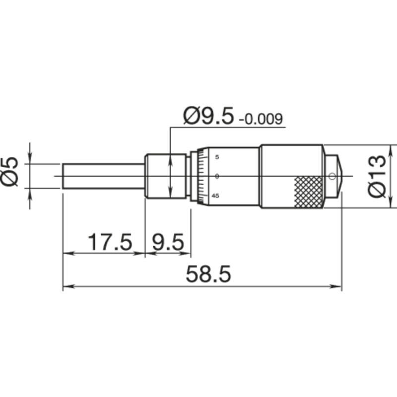 Built-in micrometer 0-13 mm (0.01 mm) without clamping nut