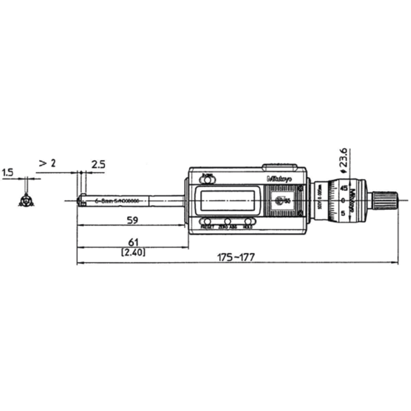 Digital bore gauge with three-point contact 6-8mm (0.001mm) IP65