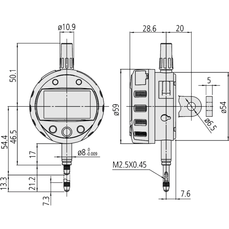 Digital dial indicator 12.7mm 0.001/0.01mm ID-C with max/min hold mode