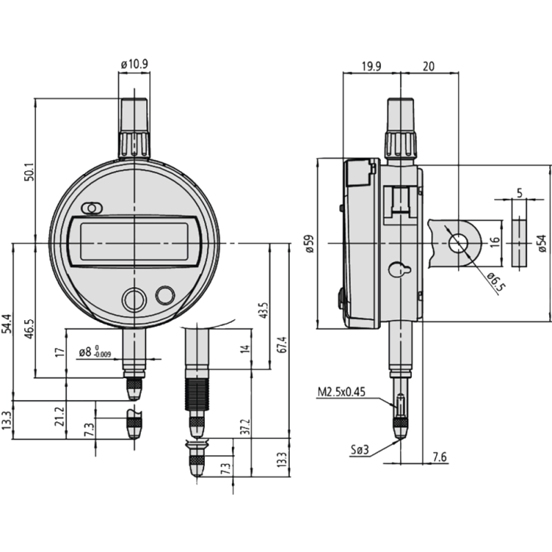 Digital dial indicator 12.7mm (0.01mm) ID-S112XB, IP42