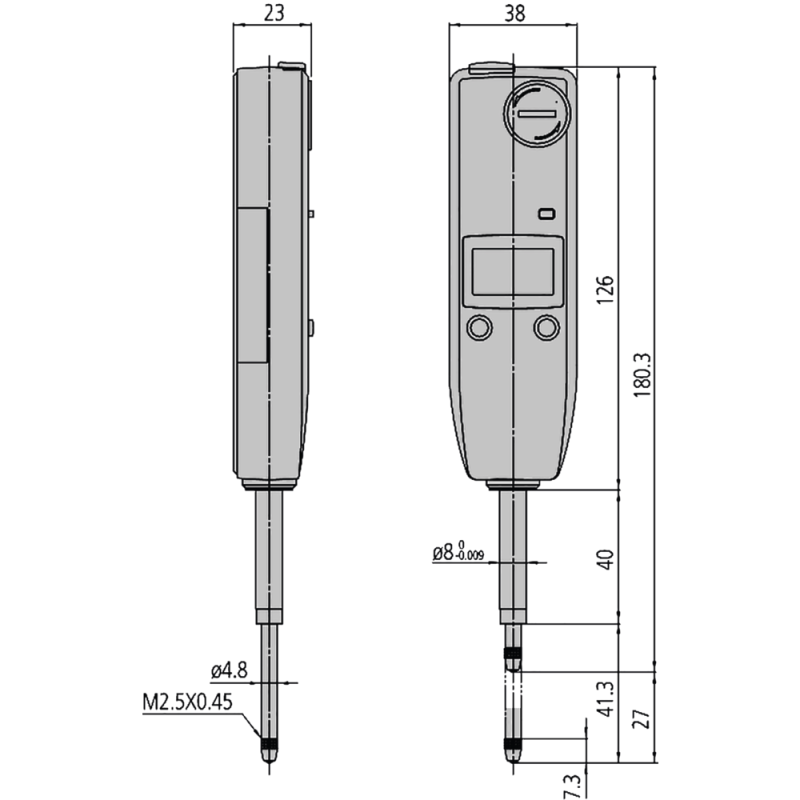 Digital dial indicator 25mm (0.01mm) IDU, slim design