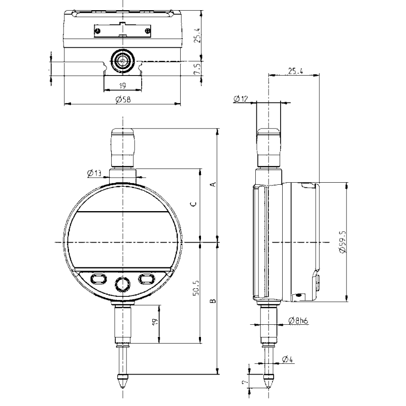 Digital dial indicator 50mm (0.01mm)