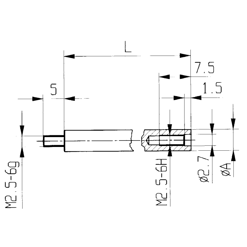 Extension 10mm, for dial indicators, connection thread M2.5