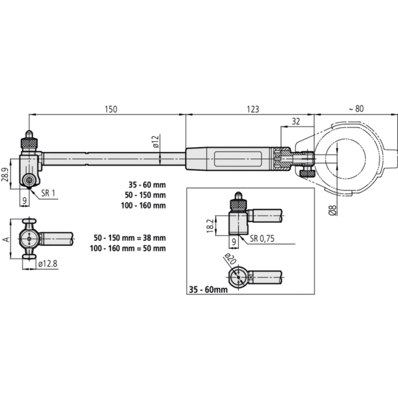 Bore gauge 18-150mm (0.001mm)