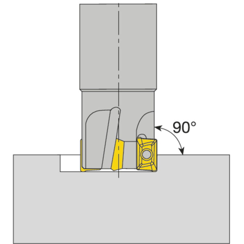 End milling cutter 90° 25x100mm, shank 25mm, for 2 indexable inserts AP..1604