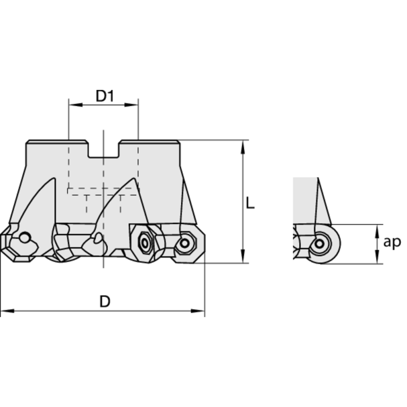 Face and copy milling cutter 52mm for 4 indexable inserts OCKX/XCKX/RCKX/SAHT