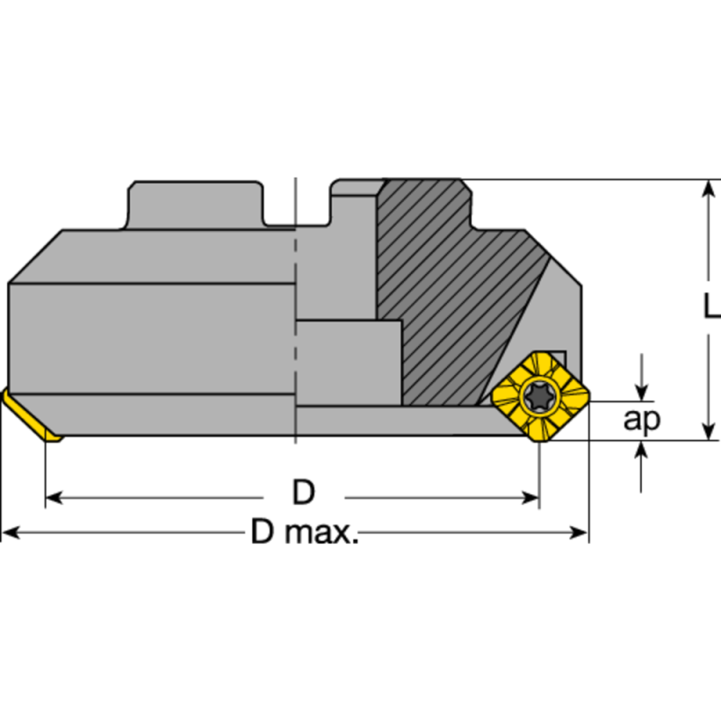 Face milling cutter 45° 40x16mm for 3 indexable inserts SE.. 1204 with IC