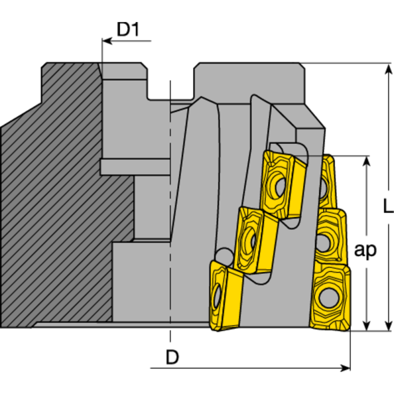 Roughing spiral flute milling cutter 90° 40x16mm, for 12 II AP..1003