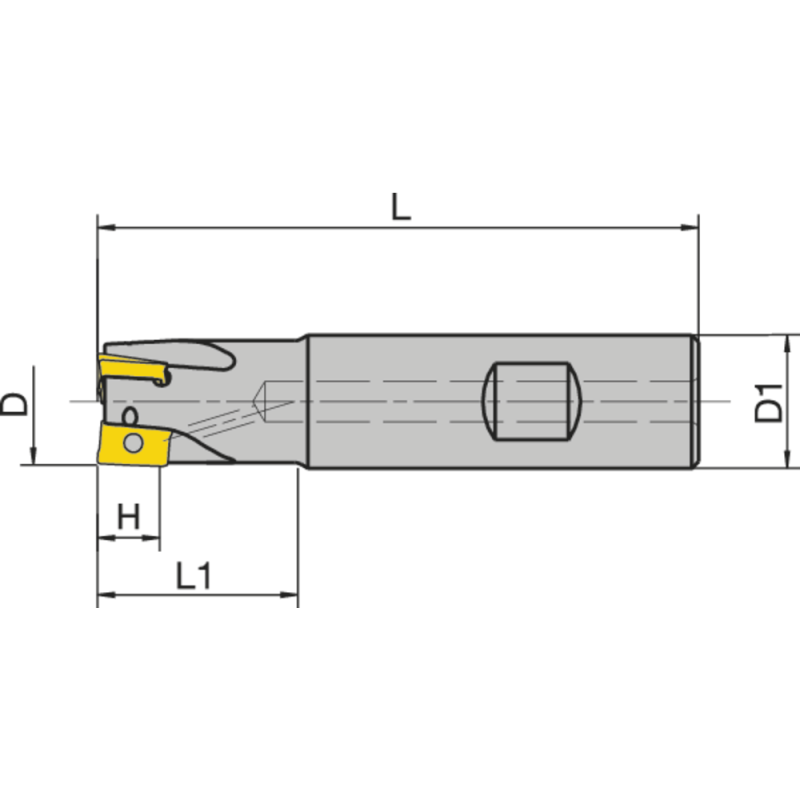 End milling cutter 90° 16x85 mm, shank 16 mm, for 2 x AP..1003
