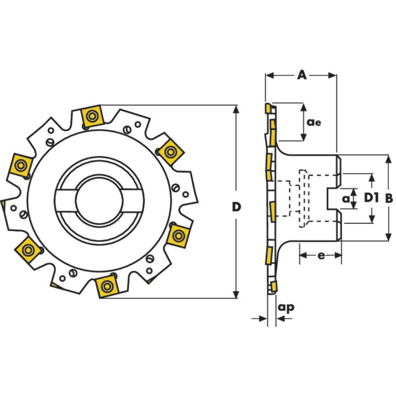Disc milling cutters with collar 100x27mm, ap= 4mm, for 12 II SNHX1102T